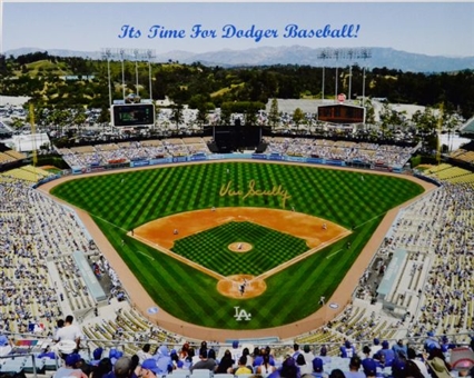 Vin Scully Signed 16x20 "Its Time For Dodger Baseball" Dodger Stadium Photo